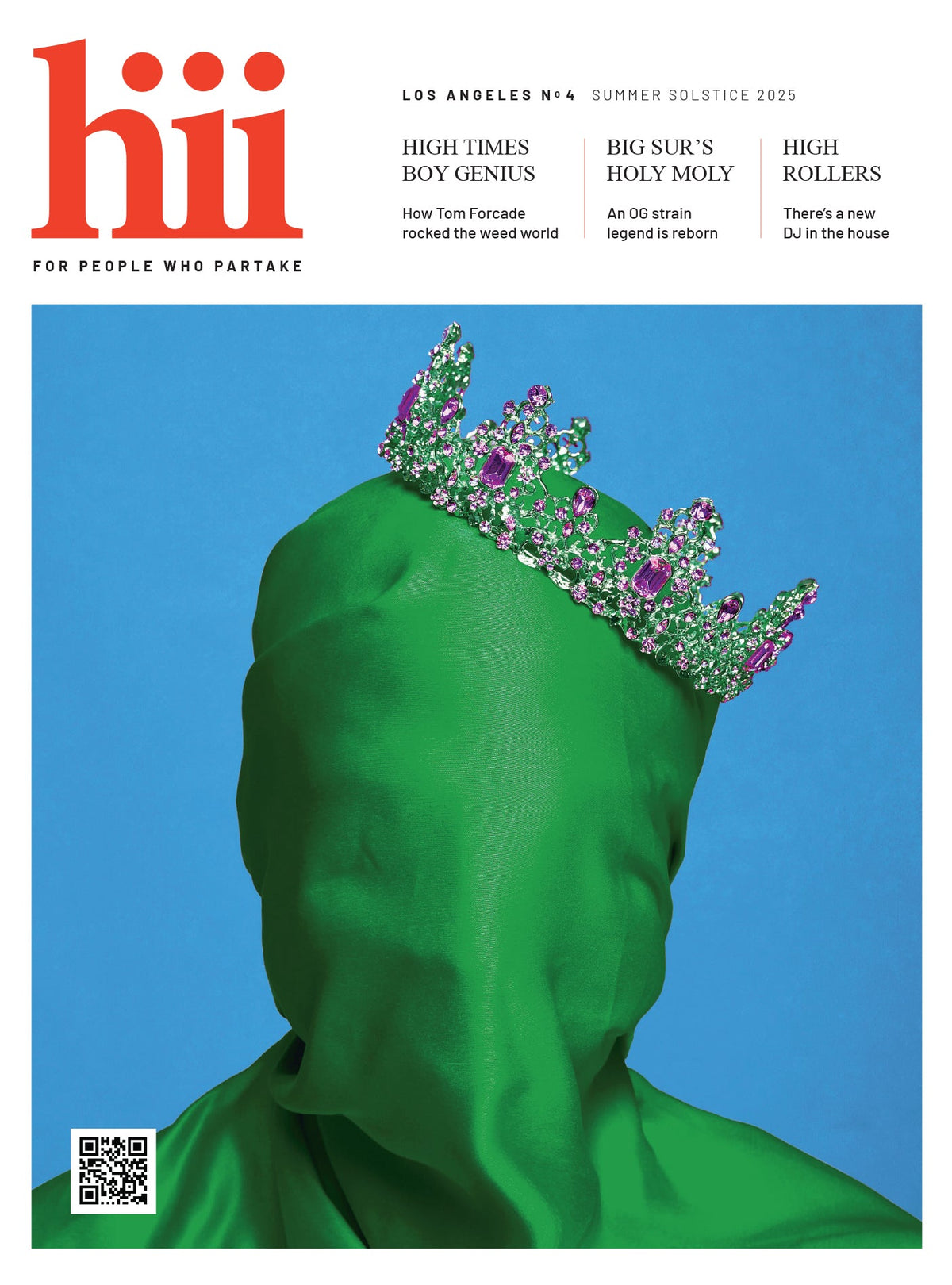 Hiii No. 4, Summer Solstice 2025: a green-covered figure wears a jeweled crown.