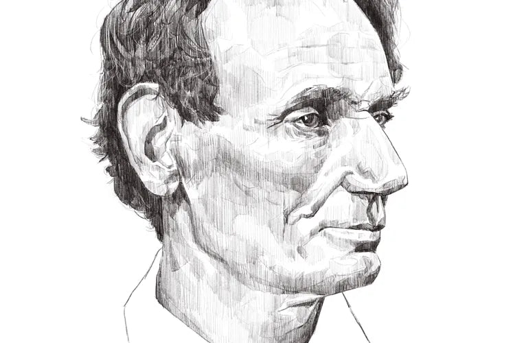 A close crop of Abraham Lincoln's illustrated portrait.